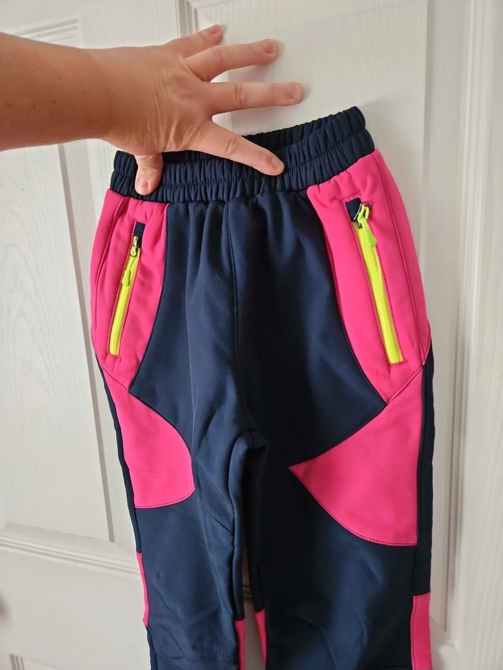 Kids Navy and Hot Pink Active Joggers with Yellow Zip Accents
